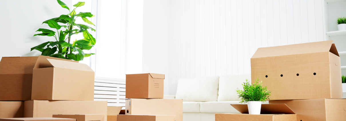 cardboard boxes in an empty apartment