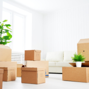 cardboard boxes in an empty apartment