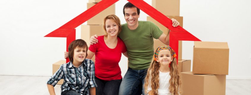 Moving graphic - family with boxes behind them moving in Greensboro NC